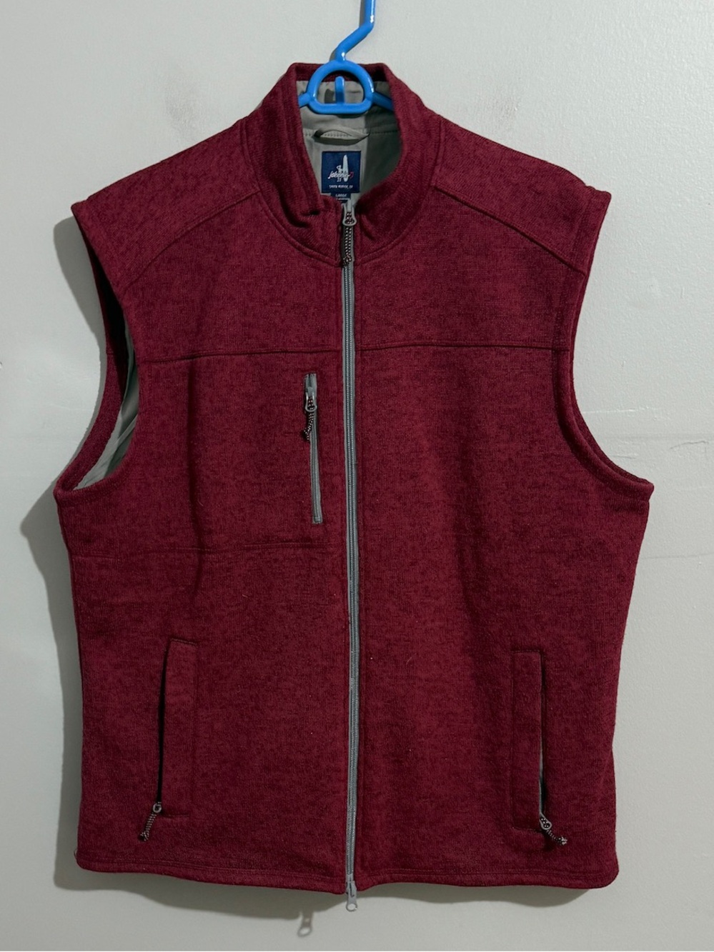 johnnie-O Wes Vest Mens Large Full Zip Red Heather Performance Fleece Golf